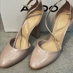 Aldo Nude Patent Block Heel Pumps